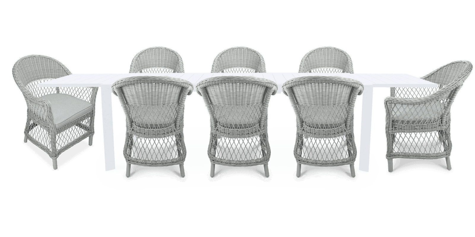 Morocco Outdoor Extension Table in White with Wicker Chairs - The Furniture Shack