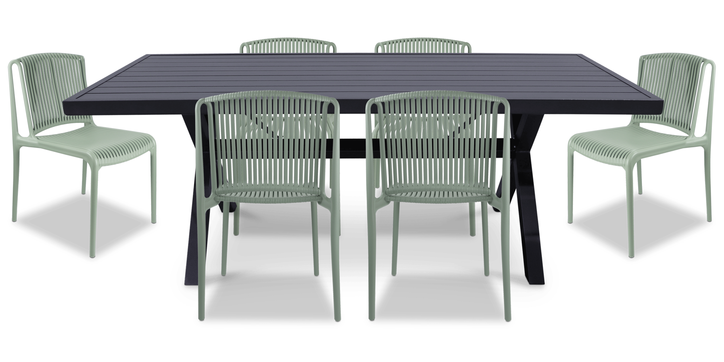 Noosa Rectangle 7 Piece Outdoor Setting in Gunmetal with UV Plastic Outdoor Chairs (PP)