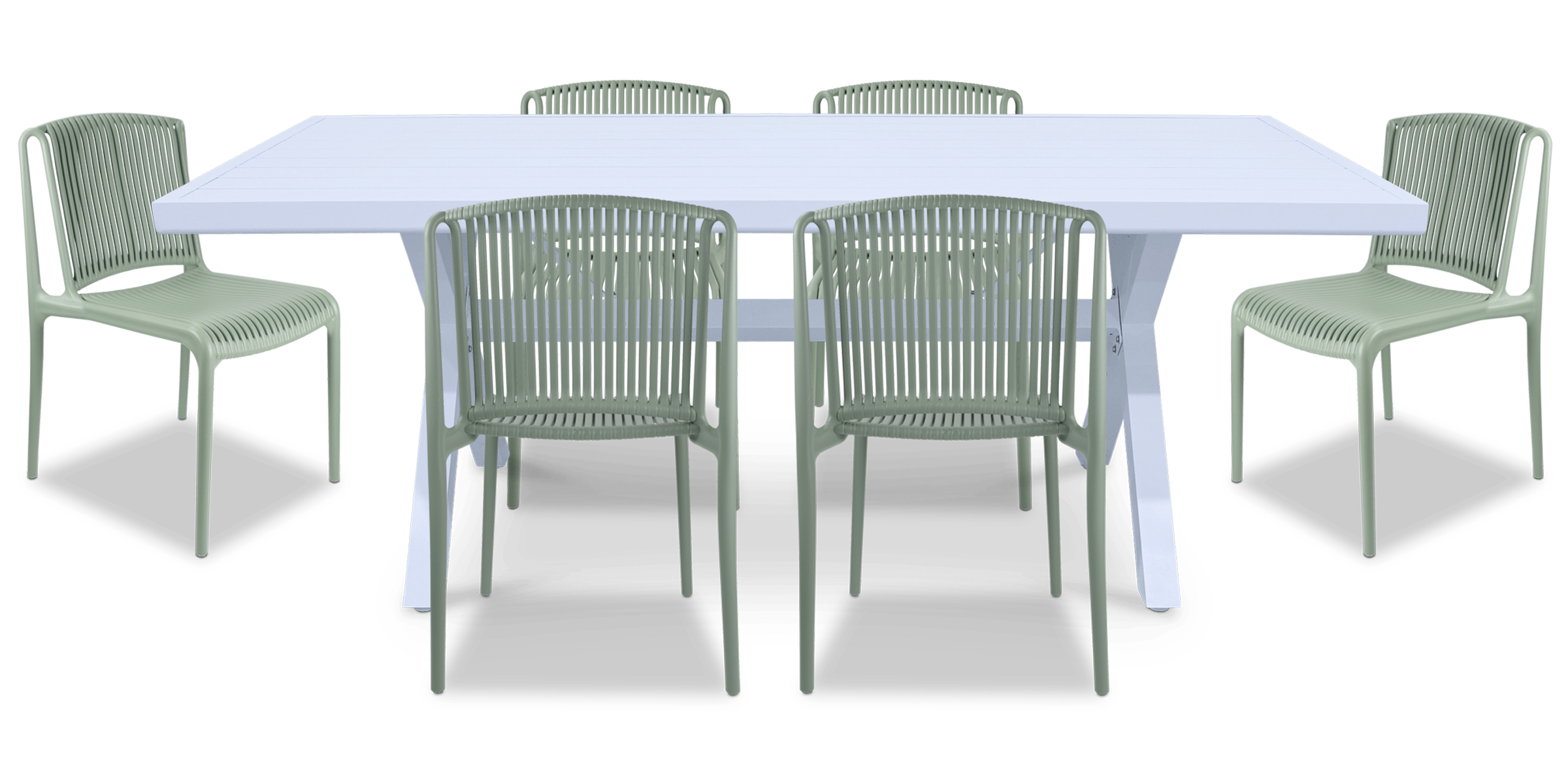 Noosa Rectangle 7 Piece Outdoor Setting in Arctic White with UV Plastic Outdoor Chairs (PP)
