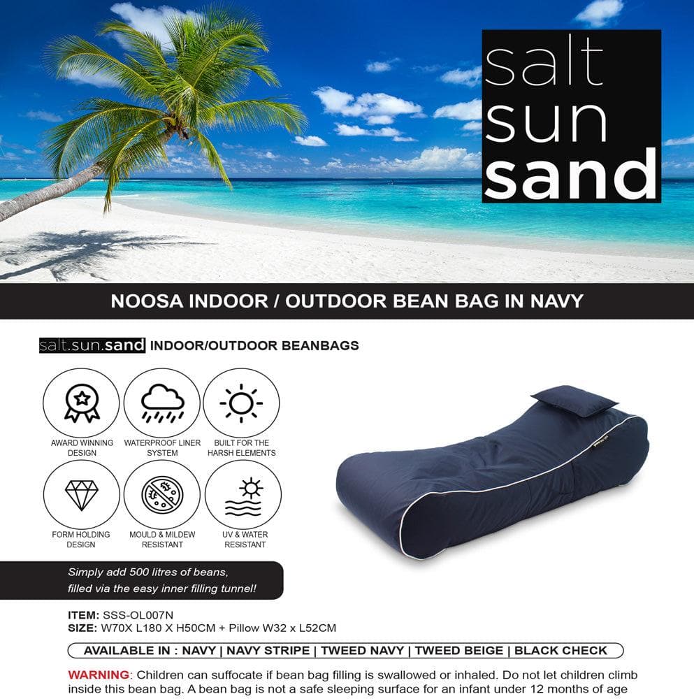 Noosa Indoor/Outdoor Bean Bag in Navy - The Furniture Shack