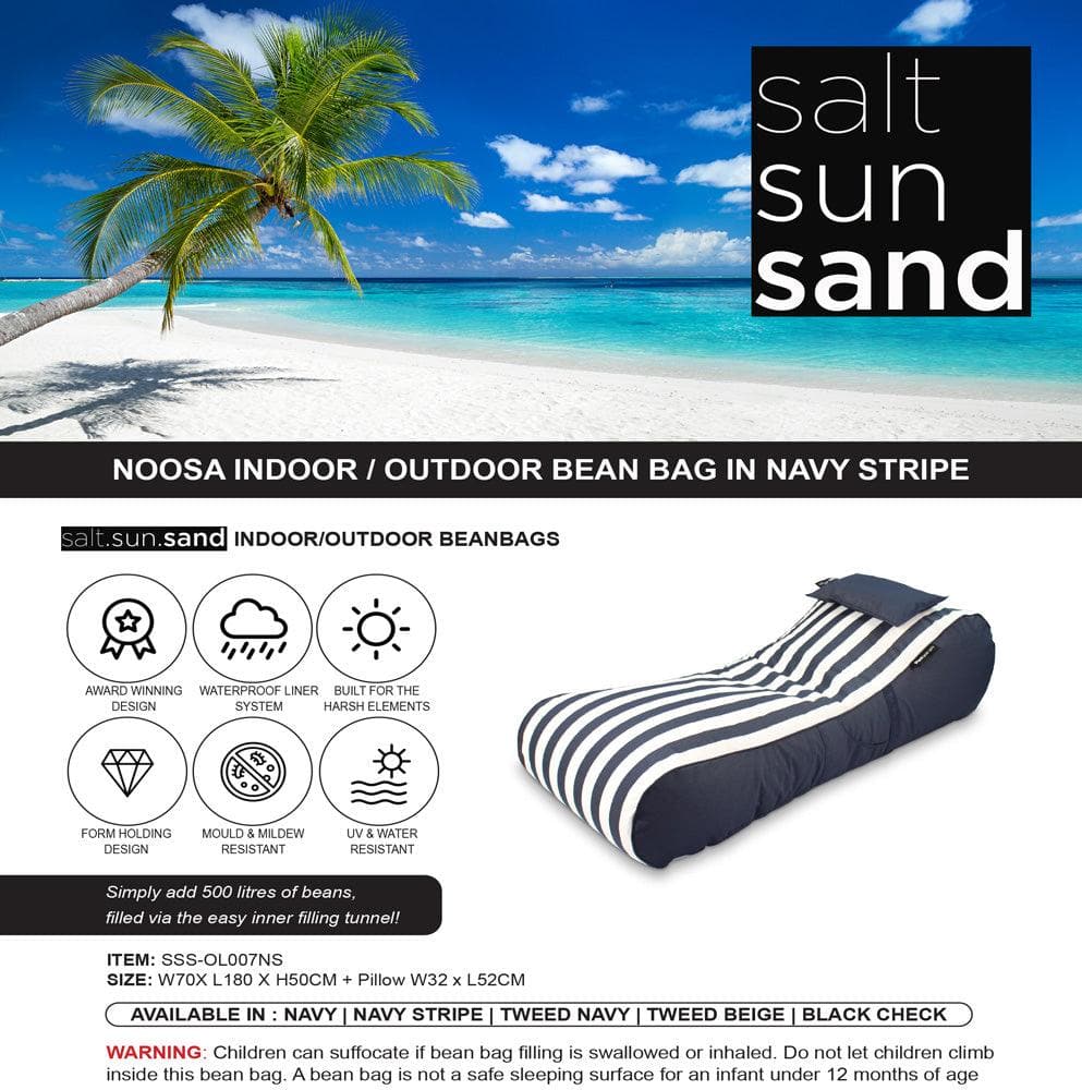 Noosa Indoor/Outdoor Bean Bag in Navy Stripe - The Furniture Shack