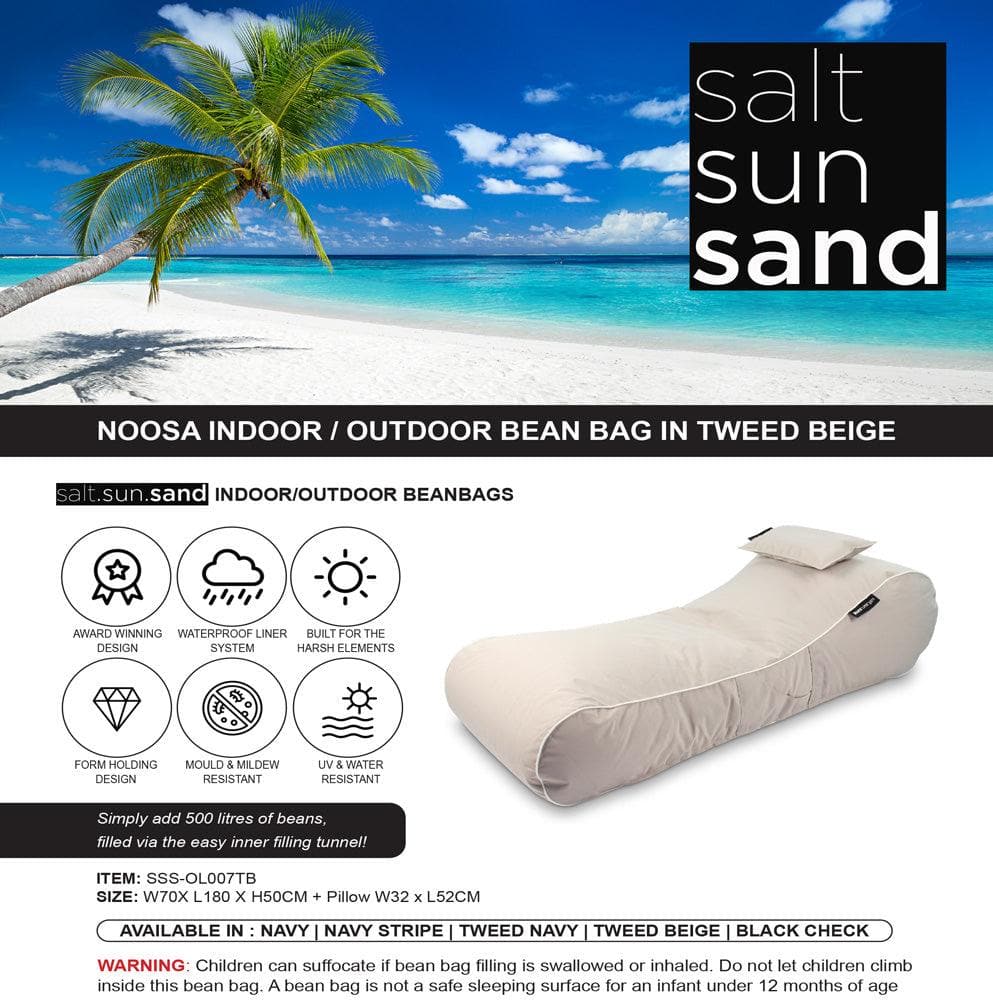 Noosa Indoor/Outdoor Bean Bag in Tweed Beige - The Furniture Shack