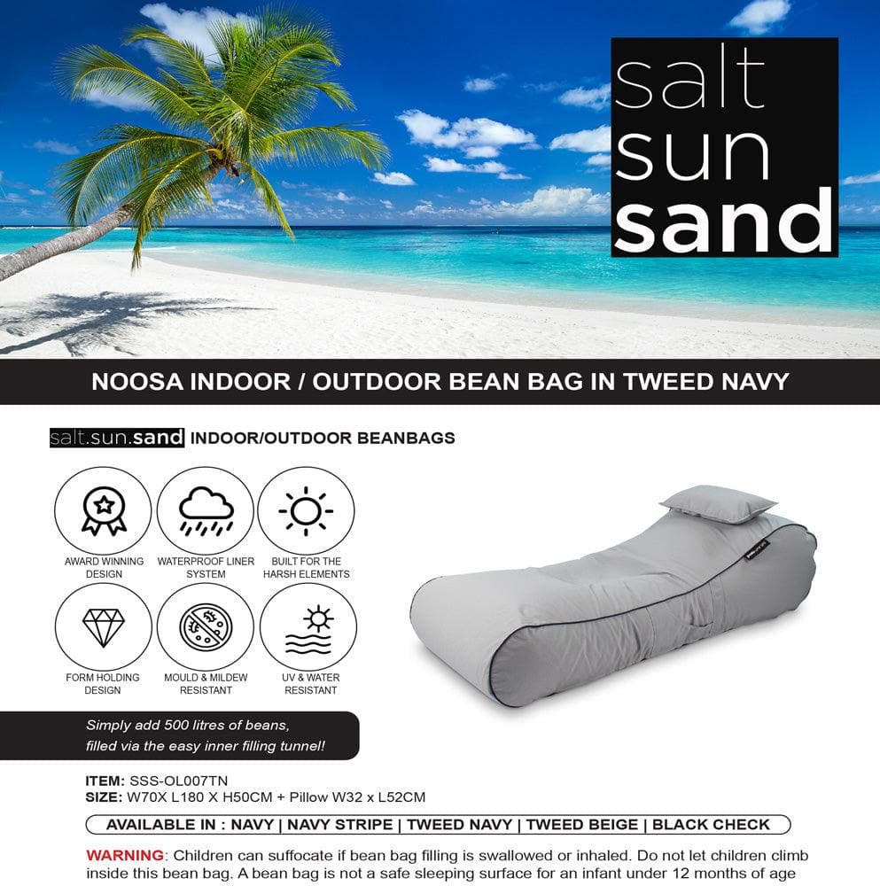 Noosa Indoor/Outdoor Bean Bag in Tweed Navy - The Furniture Shack