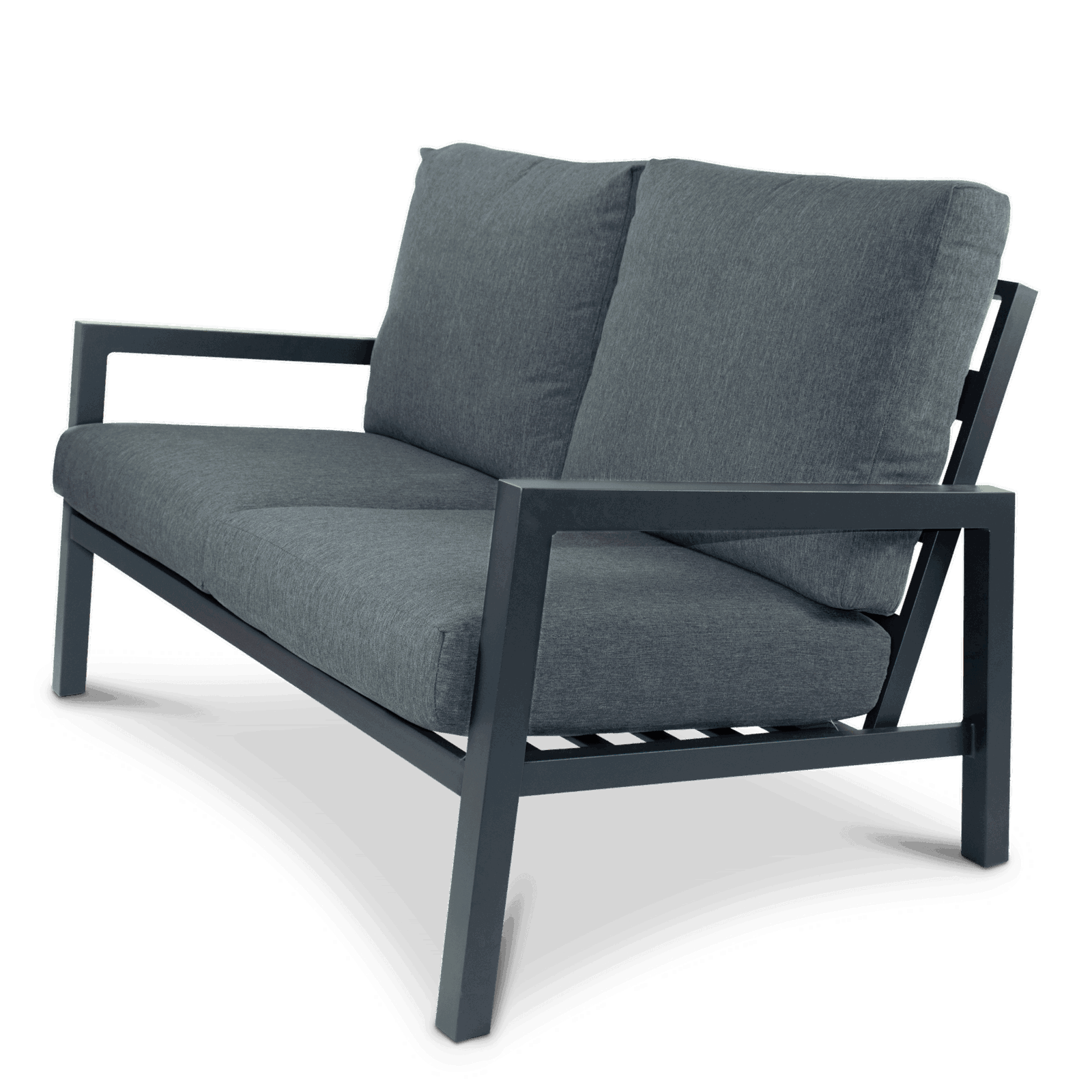 San Sebastian 2 Seater in Gunmetal Grey with Platinum Olefin Cushions - The Furniture Shack