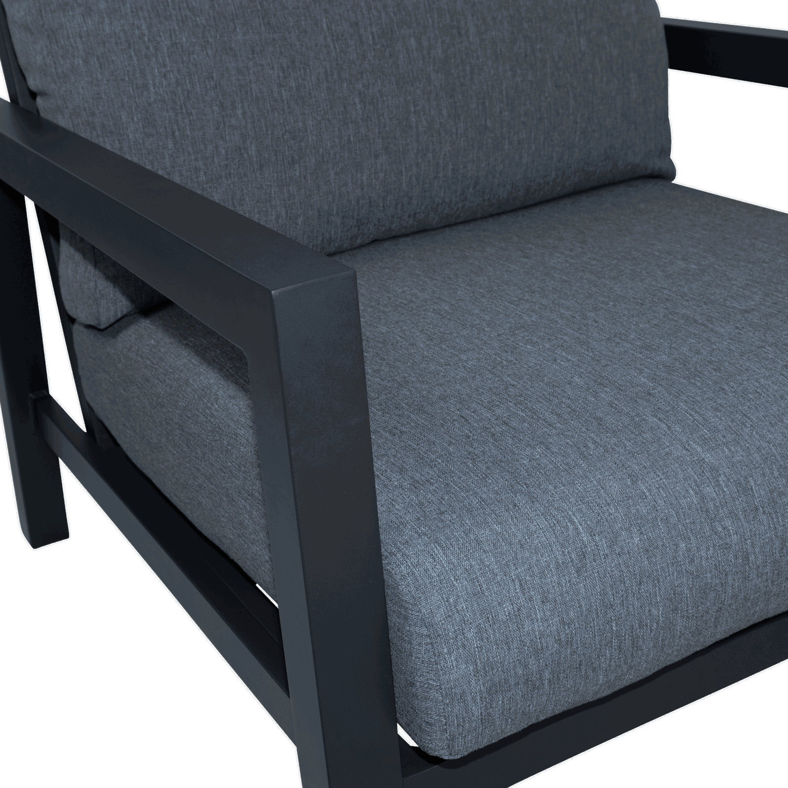 San Sebastian Outdoor Armchair in Gunmetal with Platinum Olefin Cushions - The Furniture Shack