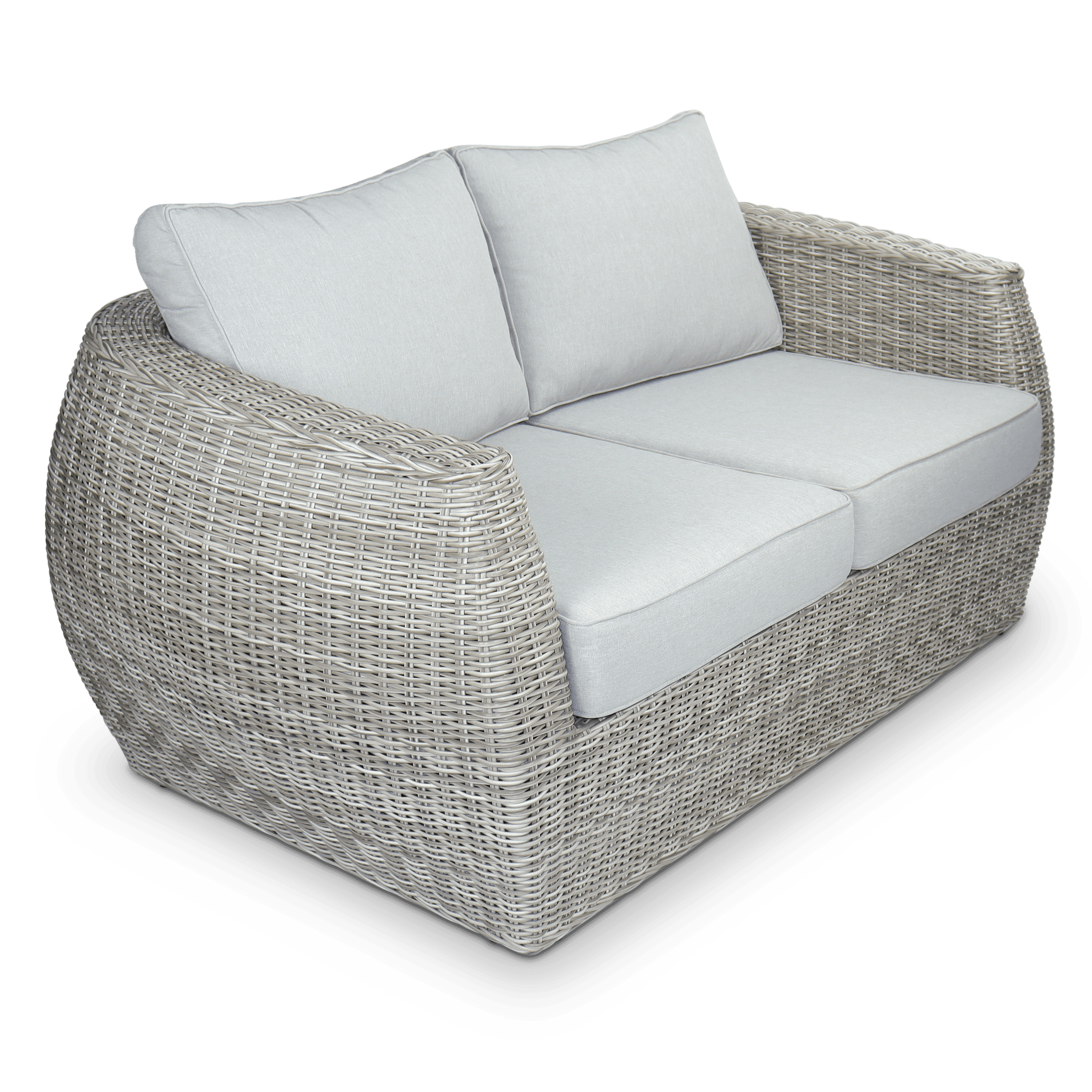 Sienna 3 Seater, 2 Seater, Armchair & Coffee Table in Kubu Grey Synthetic Viro Rattan and Mountain Ash Sunproof All Weather Fabric - The Furniture Shack