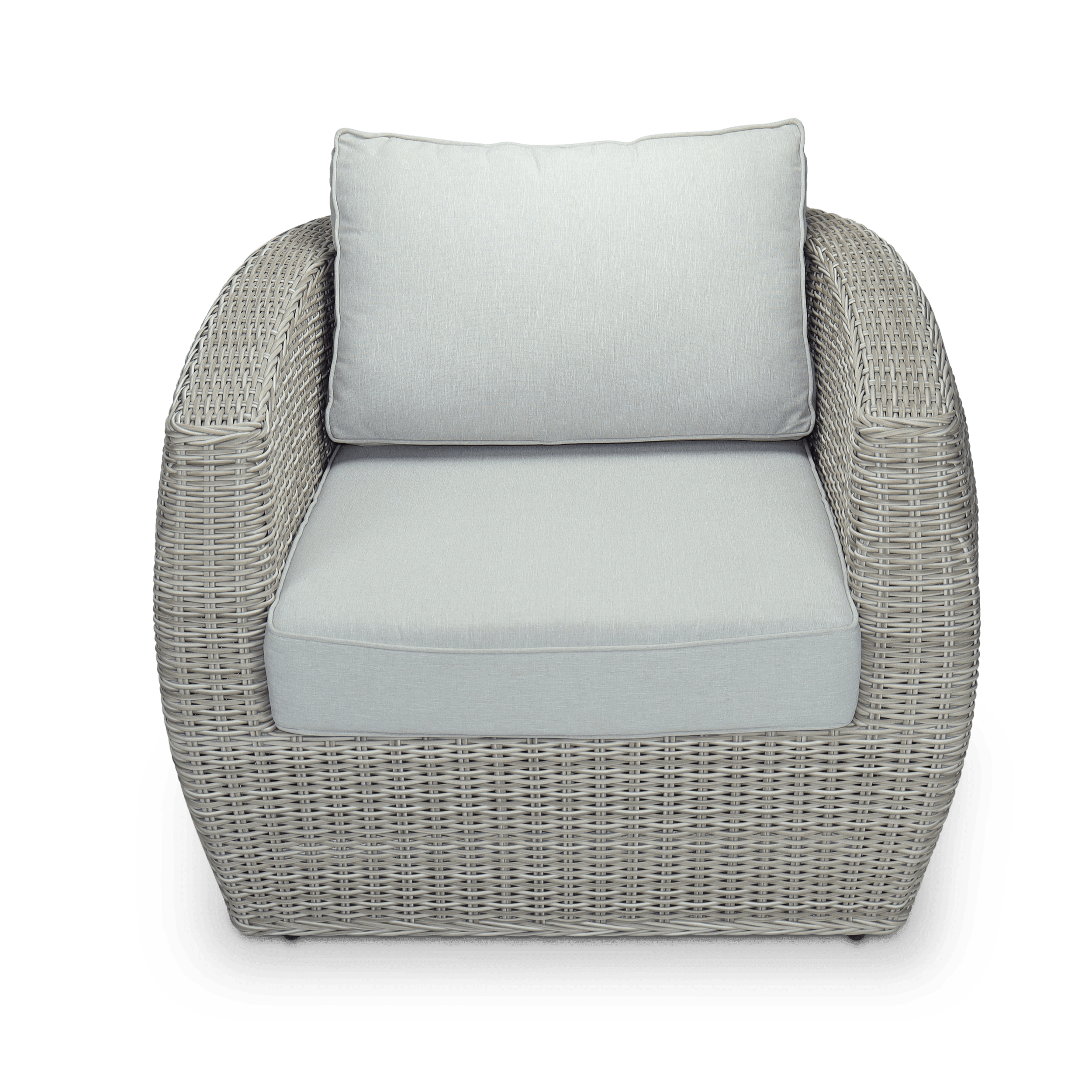 Sienna Armchair in Kubu Grey Synthetic Viro Rattan and Mountain Ash Sunproof All Weather Fabric - The Furniture Shack
