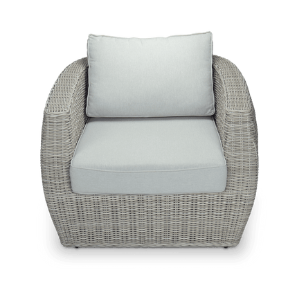 Sienna Armchair in Kubu Grey Synthetic Viro Rattan and Mountain Ash Sunproof All Weather Fabric - The Furniture Shack