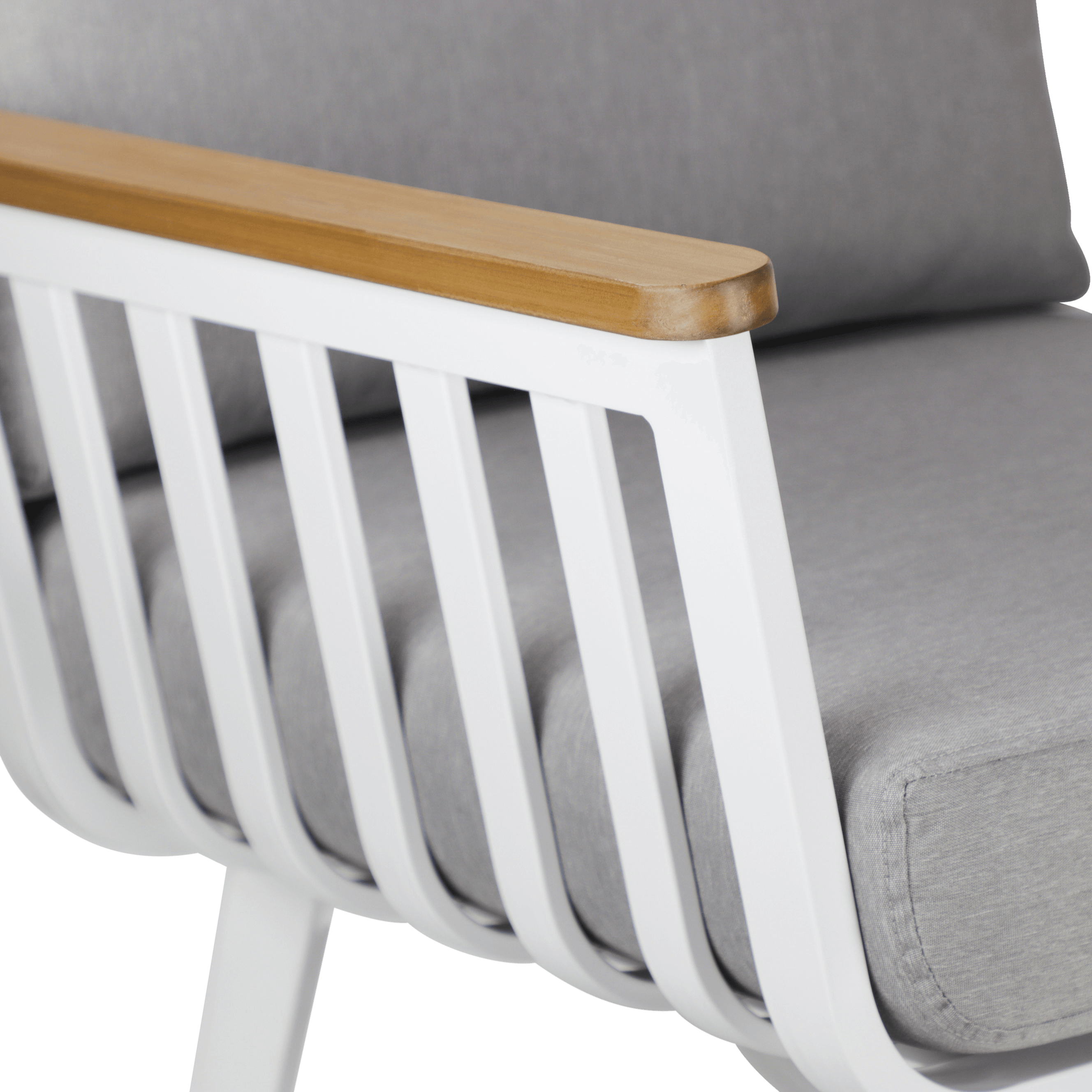 Sorrento Rocker 3pc Occasional Set in Arctic White with Polywood Teak Accent and Spuncrylic Stone Grey Cushions - The Furniture Shack