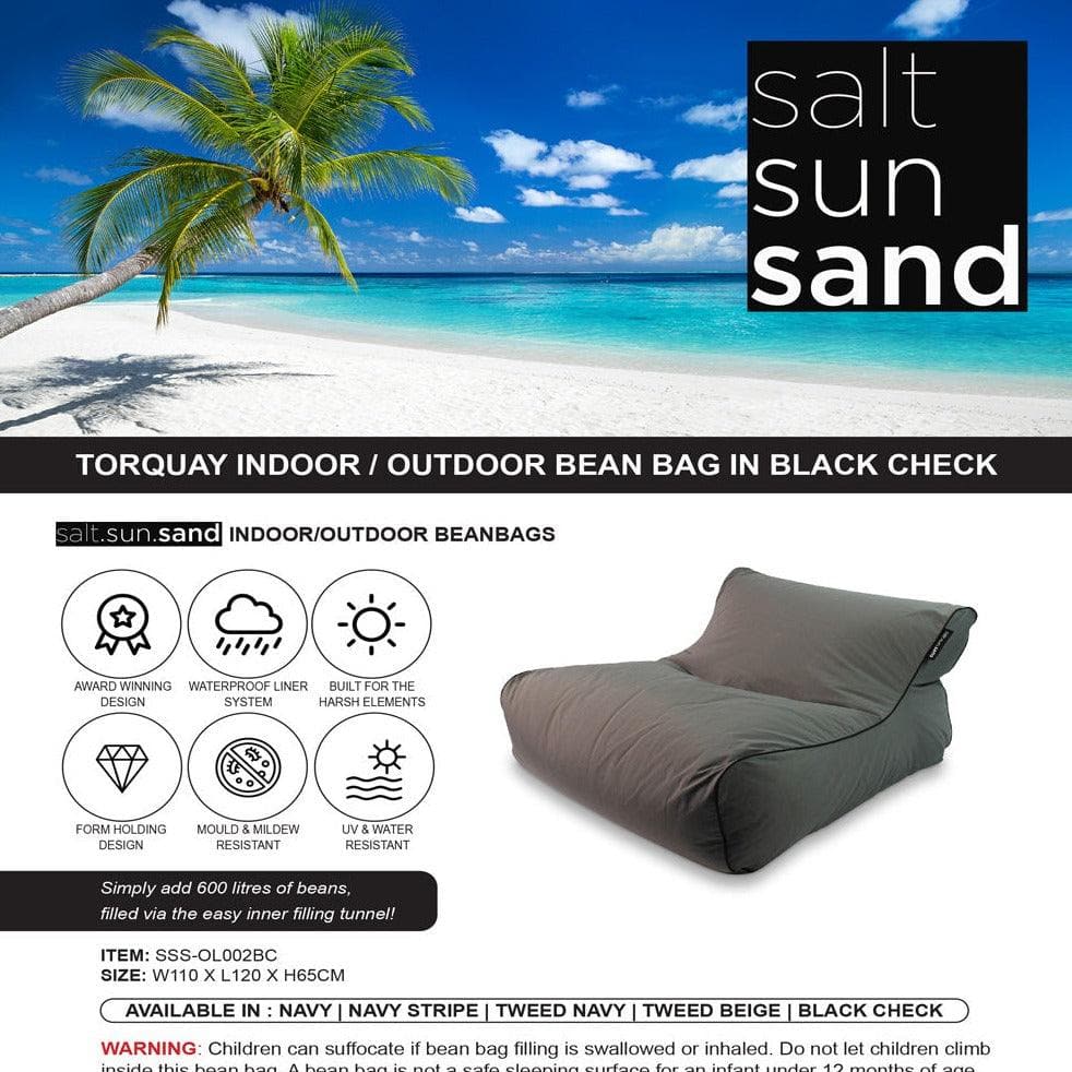 Torquay Indoor/Outdoor Bean Bag in Black Check - The Furniture Shack