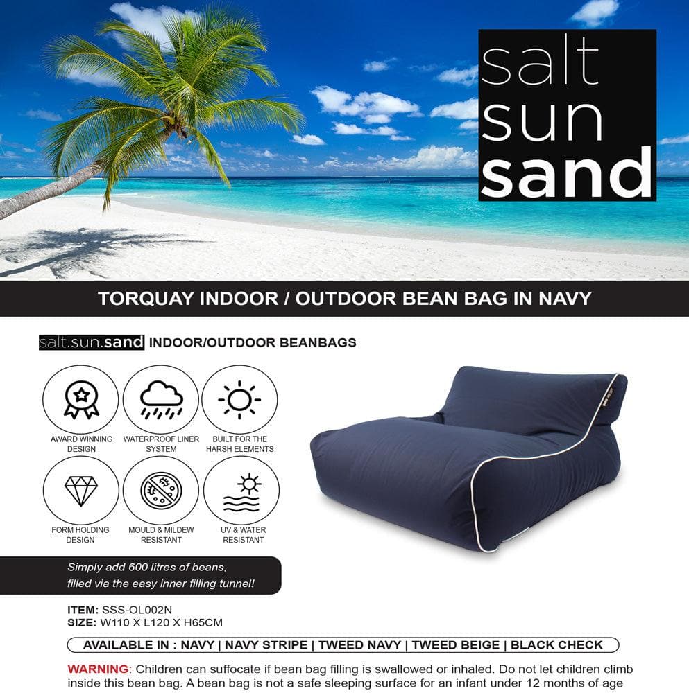Torquay Indoor/Outdoor Bean Bag in Navy - The Furniture Shack