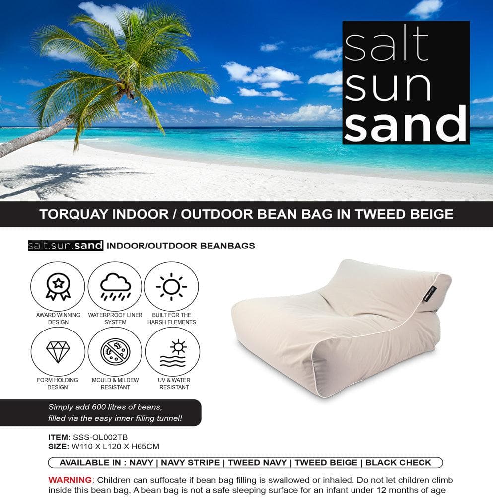 Torquay Indoor/Outdoor Bean Bag in Tweed Beige - The Furniture Shack