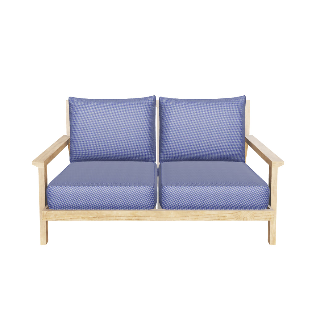 Riviera 2 Seater in Premium Natural Teak and Navy Check Sunproof All Weather Fabric