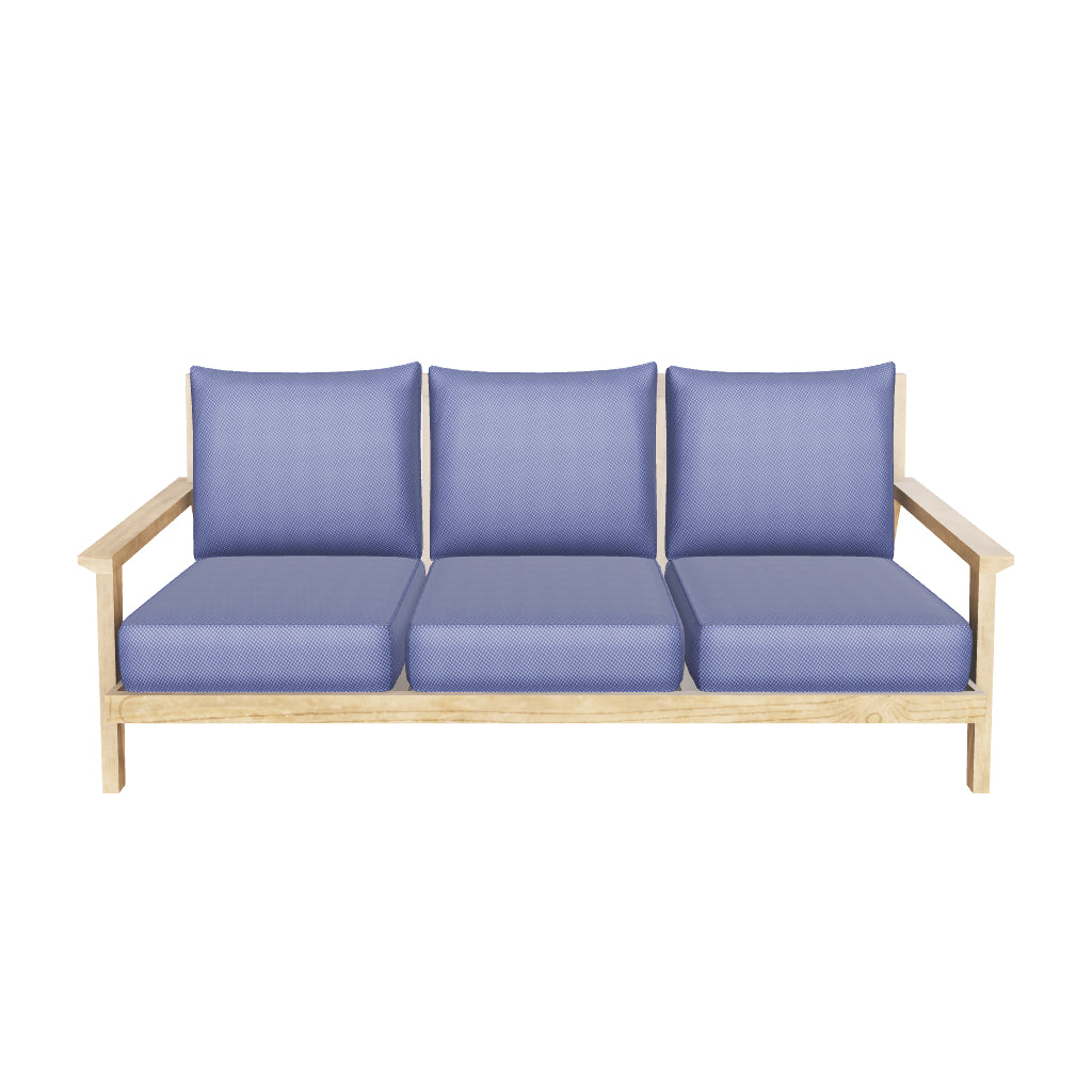 Riviera 3 Seater in Premium Natural Teak and Navy Check Sunproof All Weather Fabric