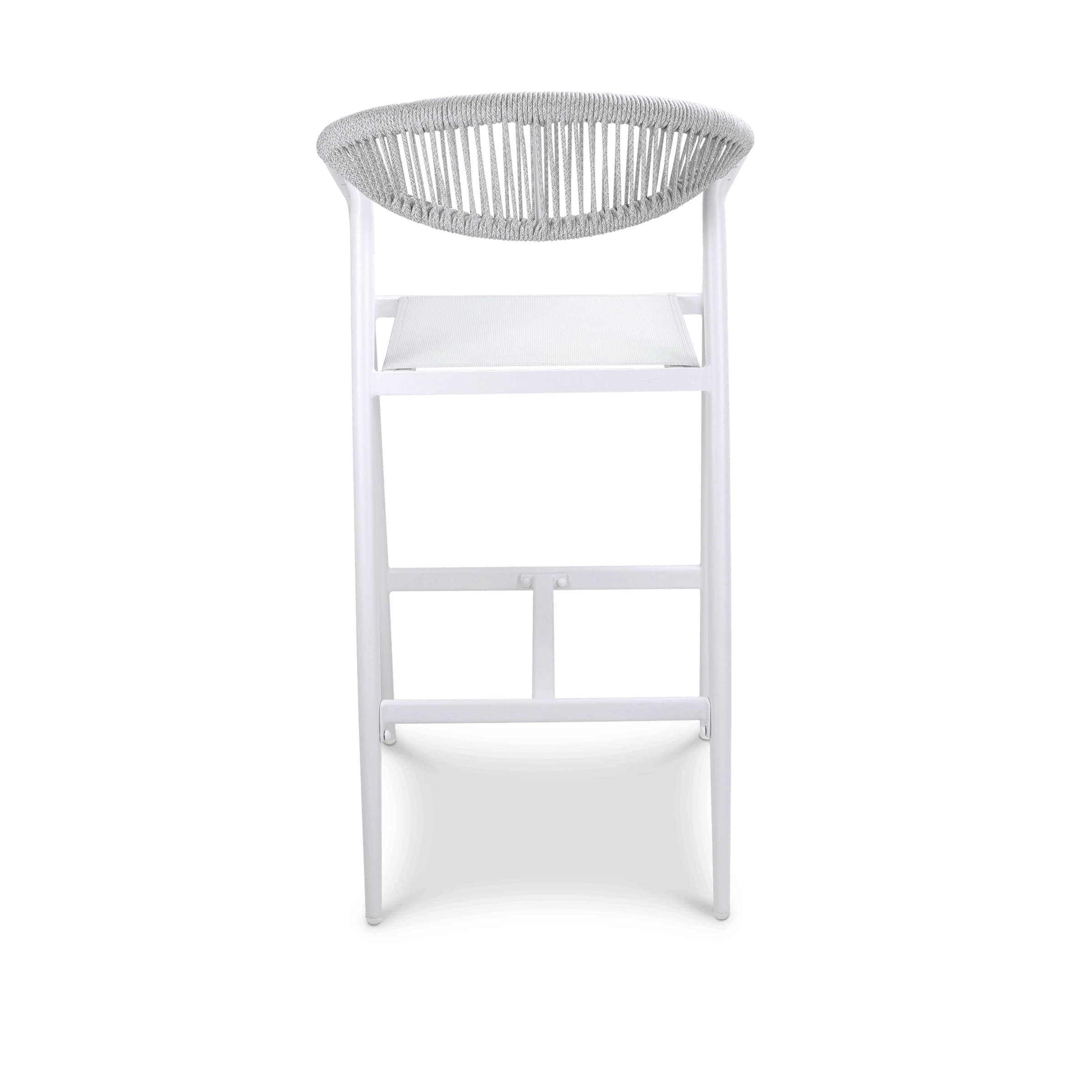 Amalfi Bar Stool in Arctic White Aluminium Frame, Olefin Rope with Polywood Teak Accent and Stone Grey Textilene - The Furniture Shack