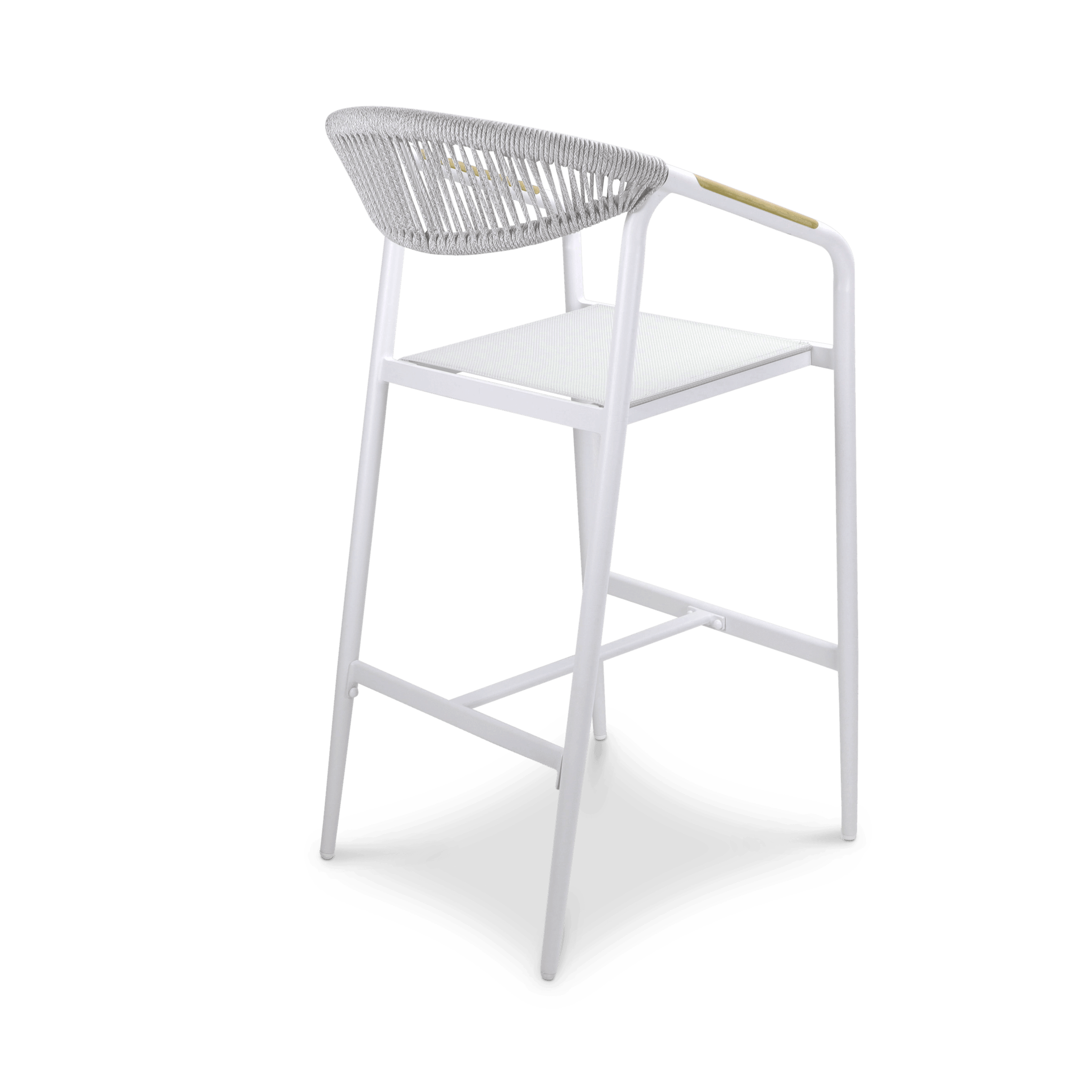 Amalfi Bar Stool in Arctic White Aluminium Frame, Olefin Rope with Polywood Teak Accent and Stone Grey Textilene - The Furniture Shack