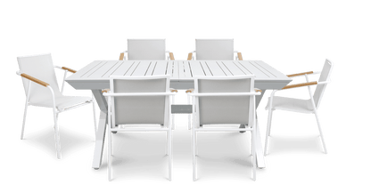 Caribbean Outdoor Extension Table in White with Aluminium Chairs