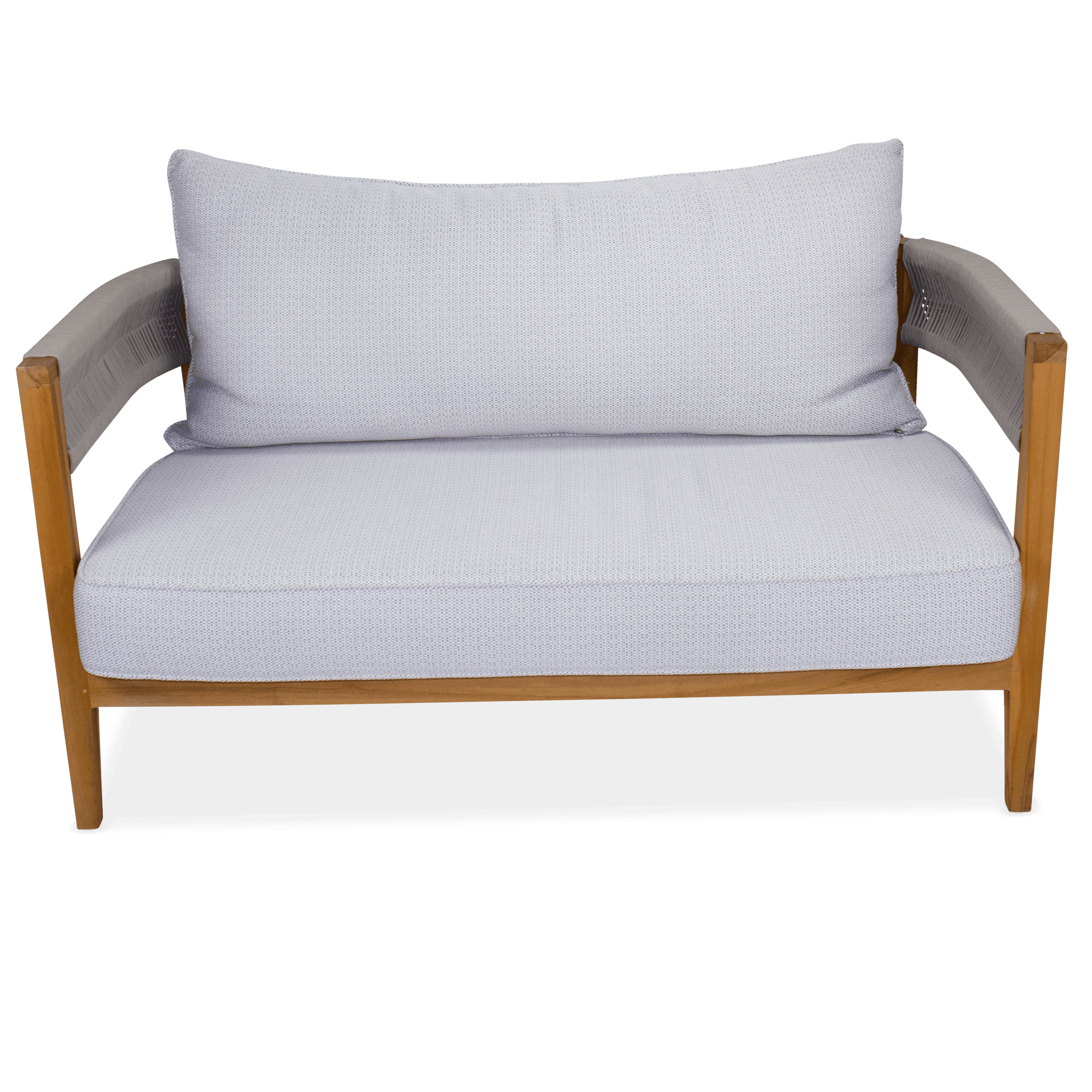 Pacific 2 Seater in Premium Natural Teak and Stone Check Sunproof All Weather Fabric - The Furniture Shack