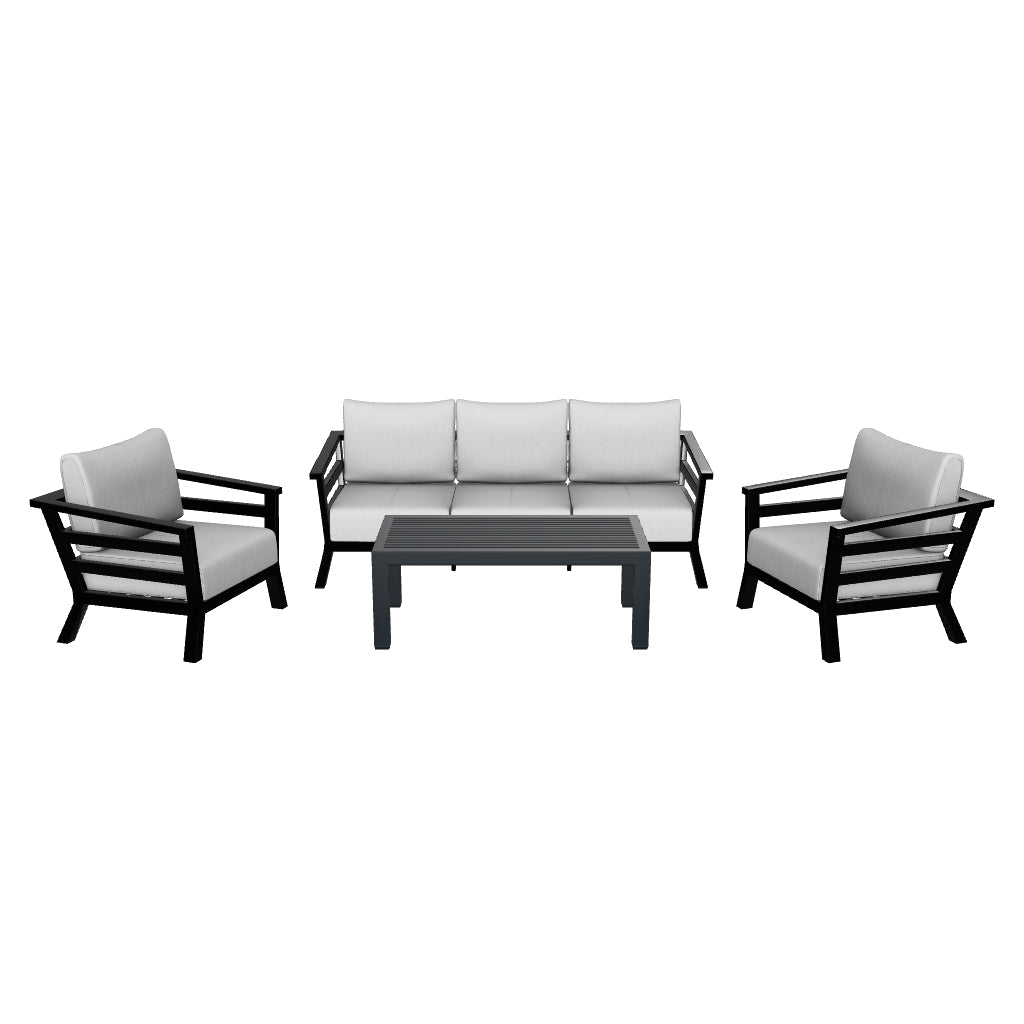 Aveiro 3 Seater with 2x Armchairs and San Sebastian Coffee Table in Gunmetal Grey with Stone Olefin Cushions