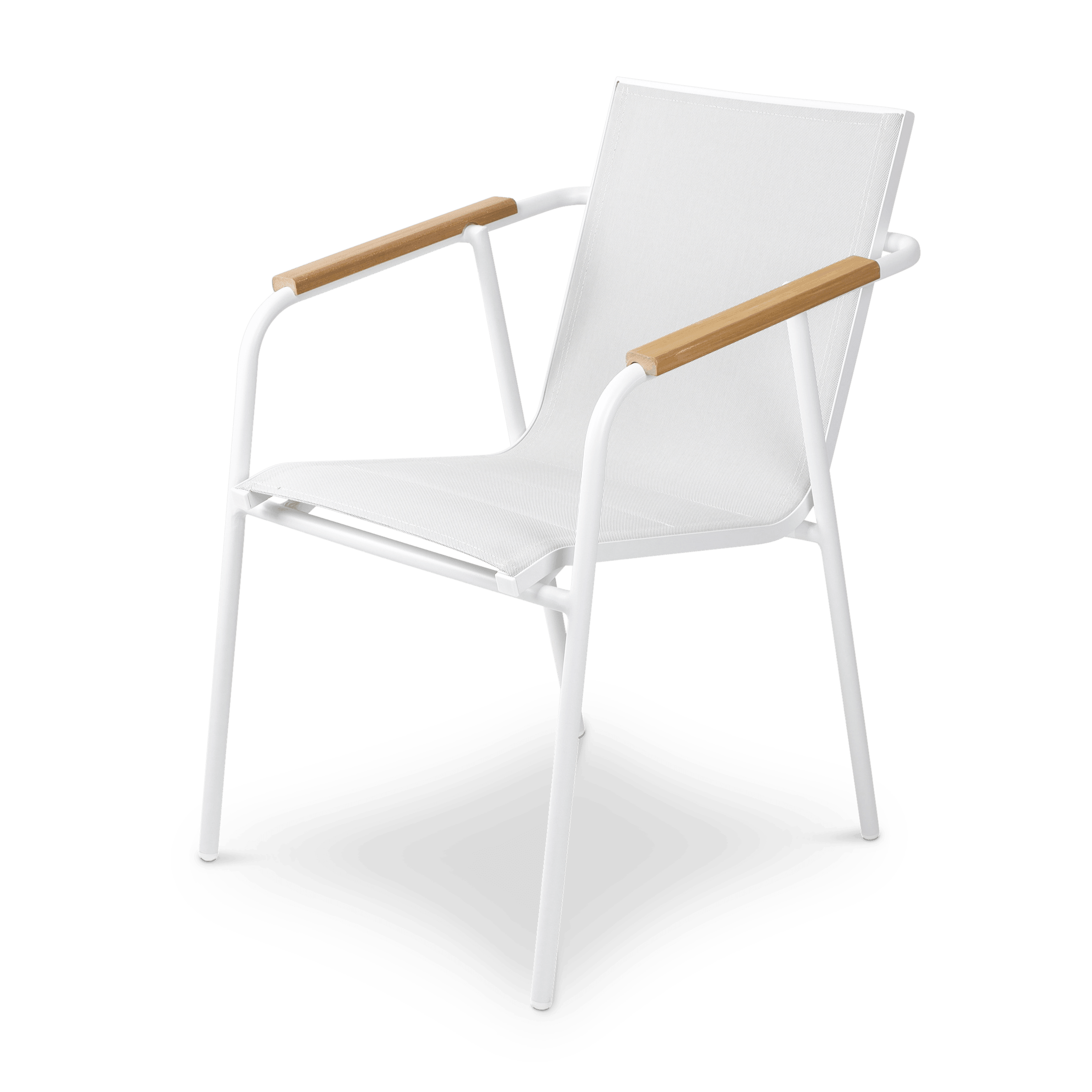Capri Dining Chair in Arctic White Aluminium Frame with Polywood Teak Accent and Dune Textilene