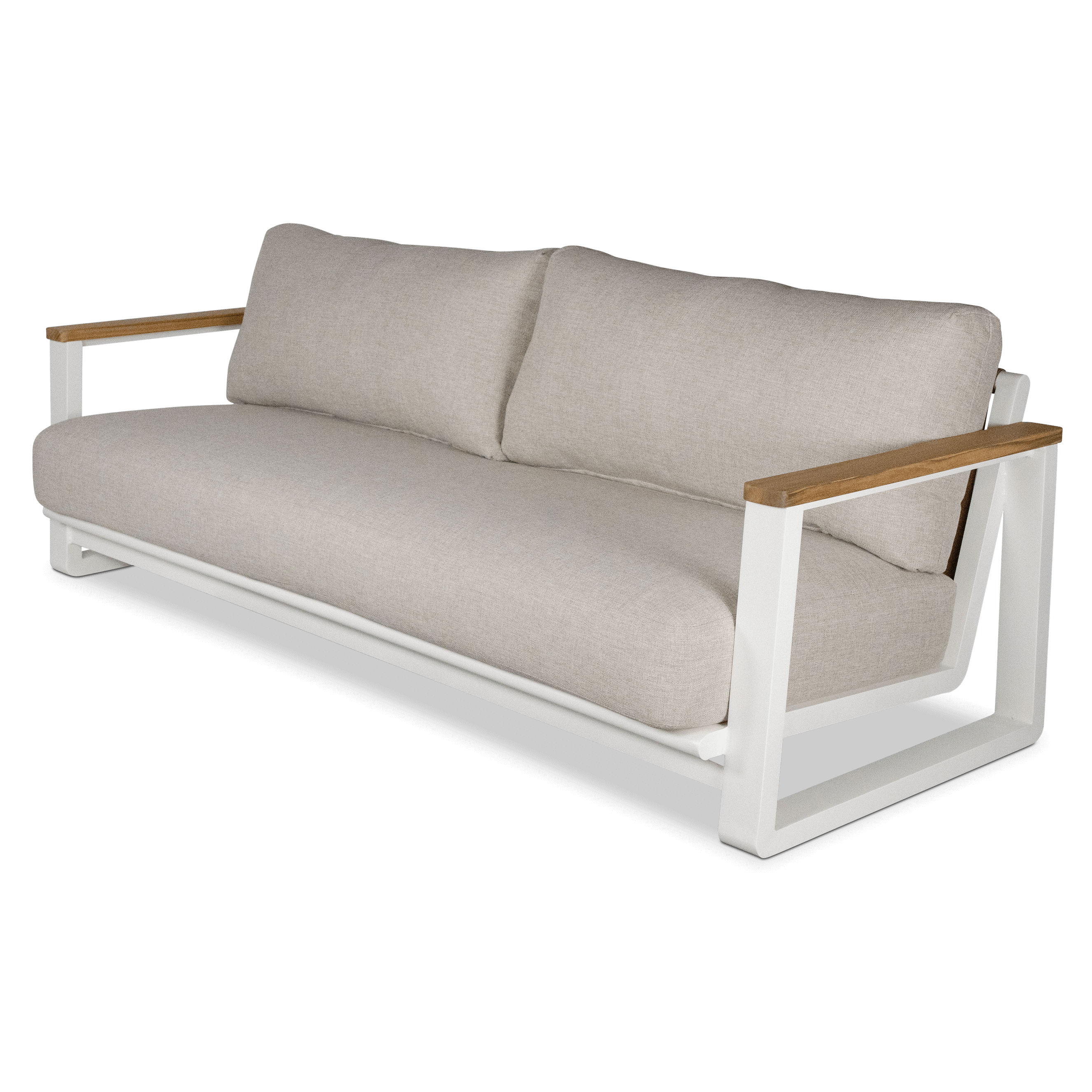 Aruba 4pc Lounge Set with Synthetic Leather Inset, Teak Arms, Stone Olefin Cushions and Aluminium Frame
