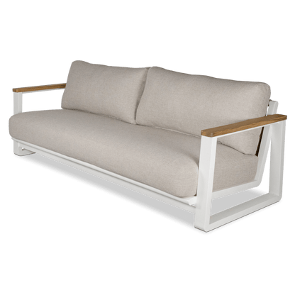 Aruba 4pc Lounge Set with Synthetic Leather Inset, Teak Arms, Stone Olefin Cushions and Aluminium Frame