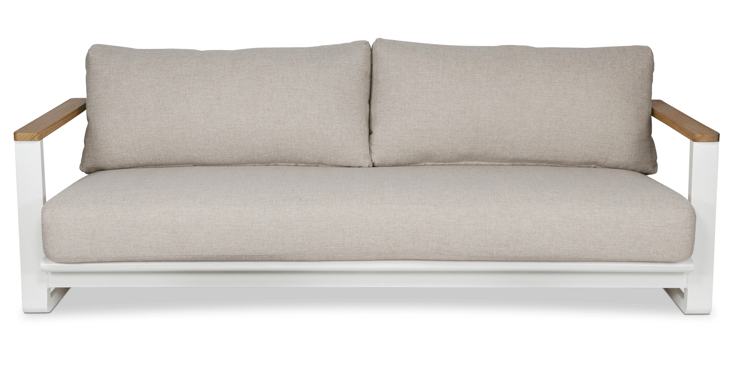 Aruba 4pc Lounge Set with Synthetic Leather Inset, Teak Arms, Stone Olefin Cushions and Aluminium Frame