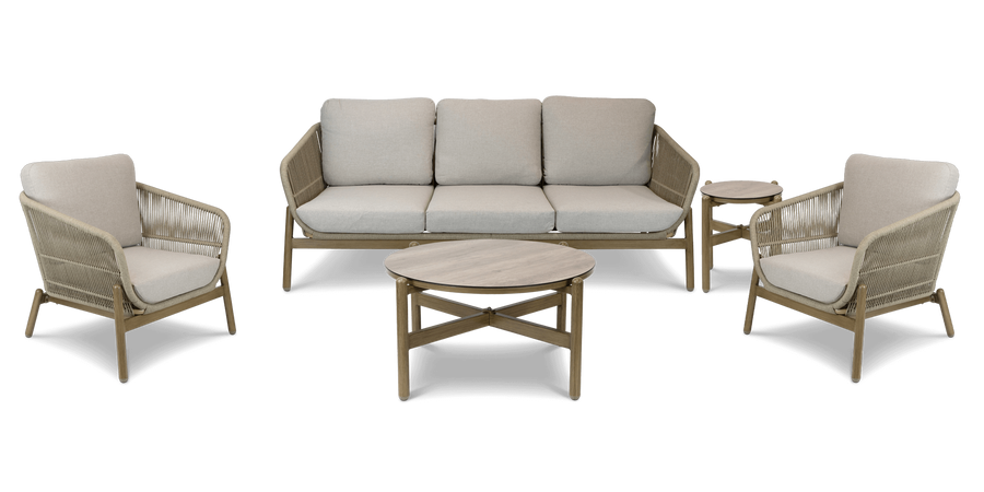 Tahiti Outdoor 3 Seater, 2 x Armchair, Coffee & Side Table in Aluminium and Rope