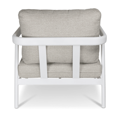 Santorini Armchair in Arctic White with Latte Check Spunpoly Cushions