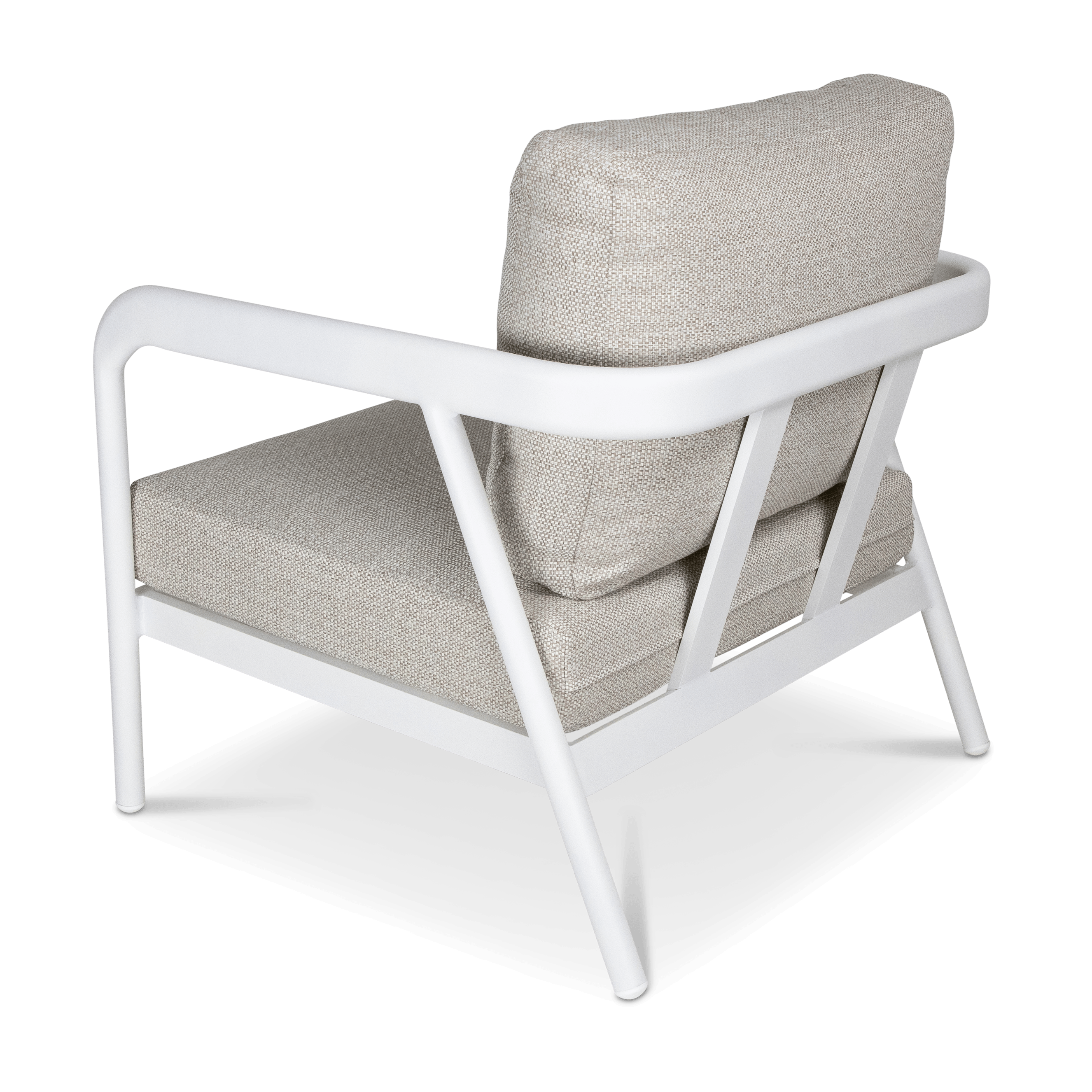 Santorini Armchair in Arctic White with Latte Check Spunpoly Cushions