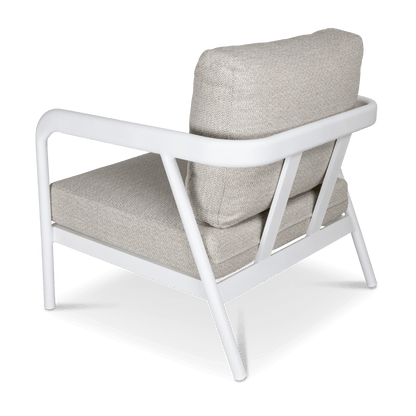 Santorini Armchair in Arctic White with Latte Check Spunpoly Cushions