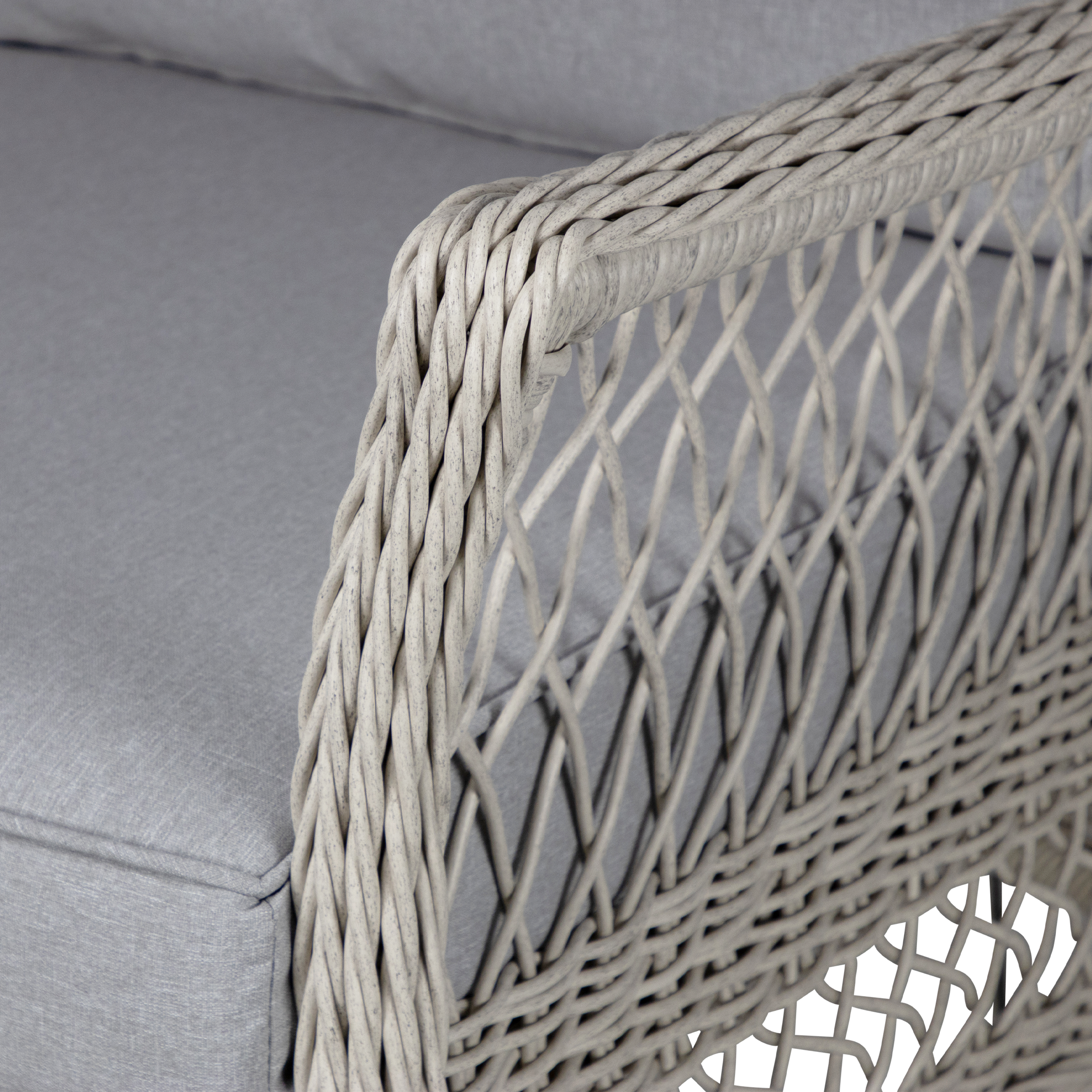 Hamptons Outdoor Wicker Lounge with 3 Seater, 2 x Armchairs and Coffee Table in Dune Spunpoly Cushions
