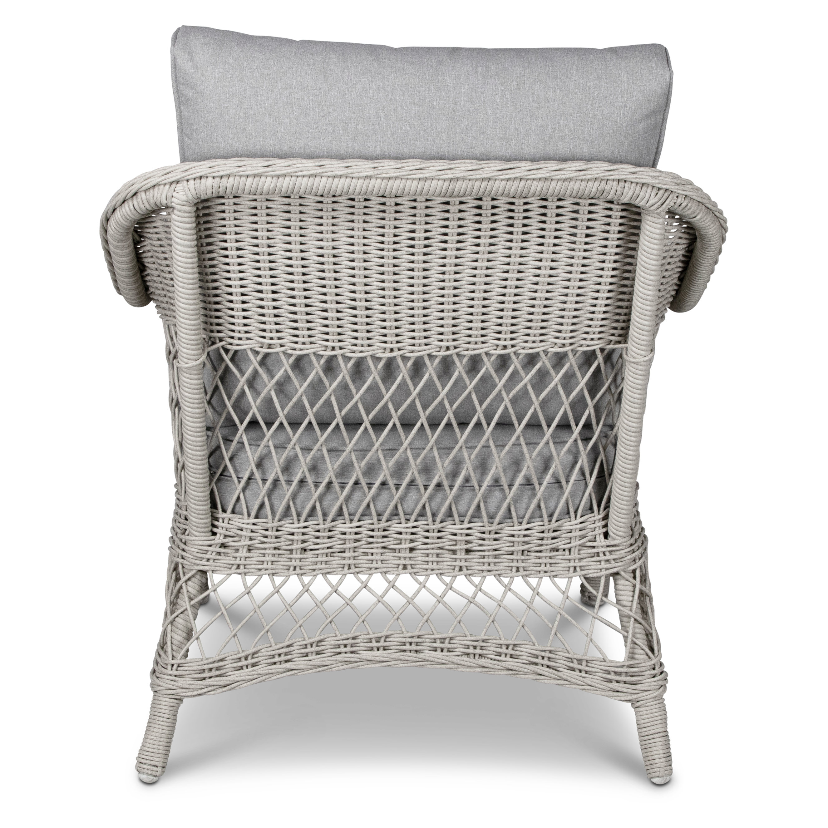 Hamptons Outdoor Wicker Lounge with 3 Seater, 2 x Armchairs and Coffee Table in Dune Spunpoly Cushions