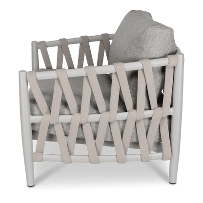 Kirra Armchair in Silk Beige with Smoke Olefin Cushions and Rope