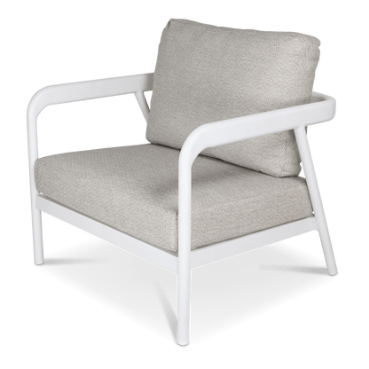 Santorini Armchair in Arctic White with Latte Check Spunpoly Cushions