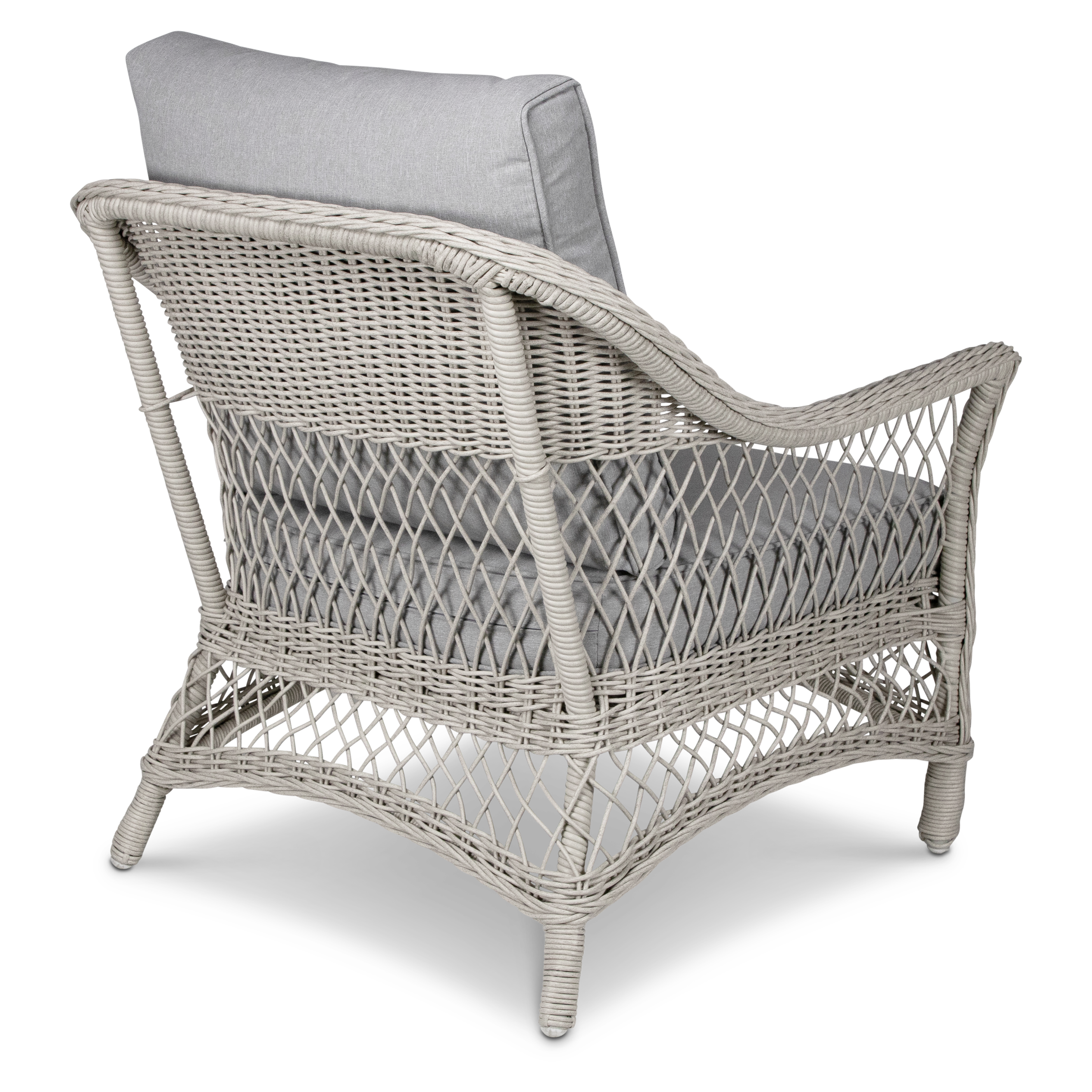 Hamptons Outdoor Wicker Lounge with 3 Seater, 2 x Armchairs and Coffee Table in Dune Spunpoly Cushions