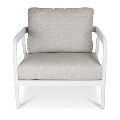 Santorini 4pc Lounge Suite in Arctic White Aluminium with Latte Check Spunpoly Cushions