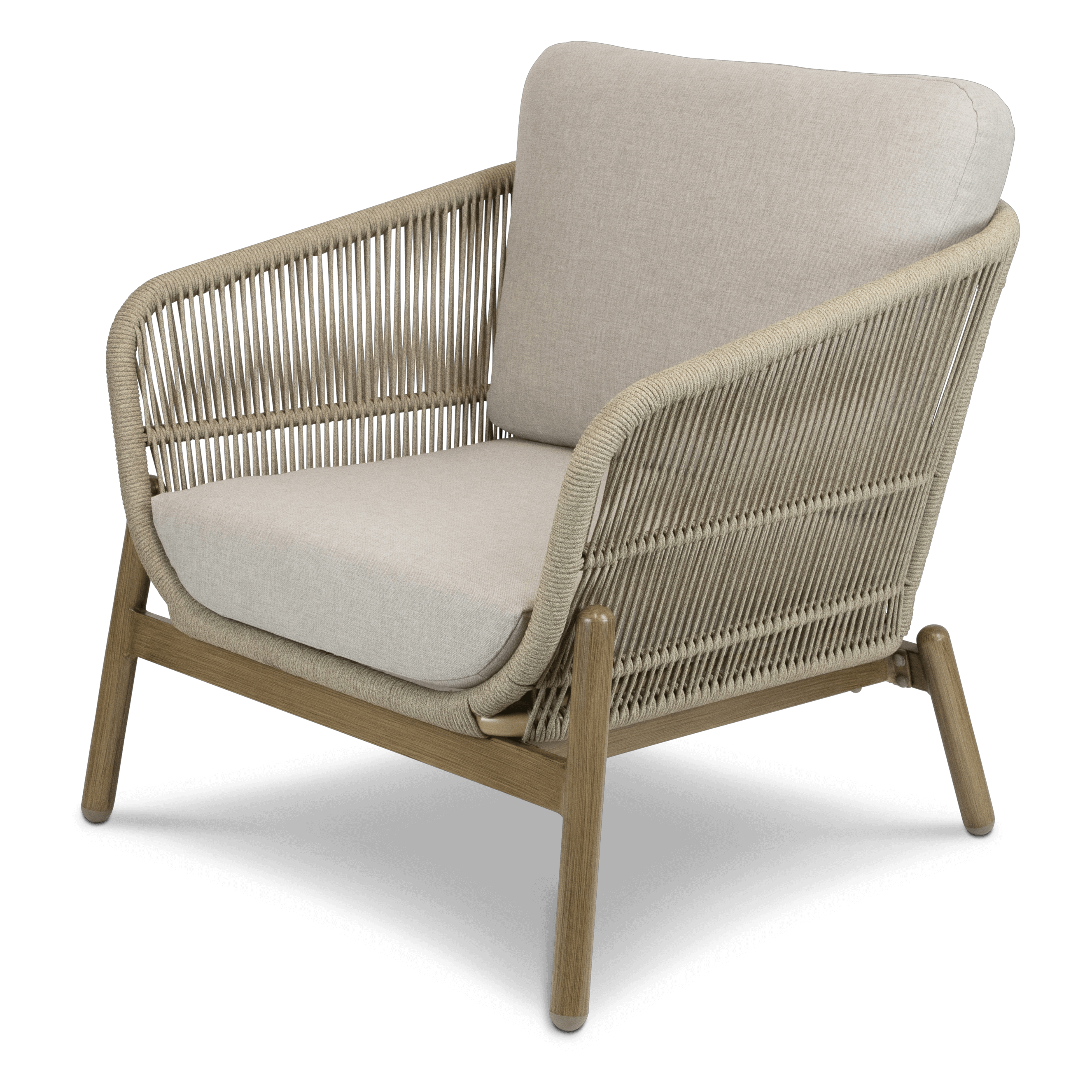 Tahiti 3pc Occasional Set with Eco Olefin Rope, Sahara Sand Spunpoly Cushions and Aluminium Frame