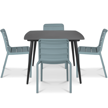 Amalfi Square 5 Piece Outdoor Setting in Gunmetal with Aura UV Plastic Outdoor Chairs (PP)