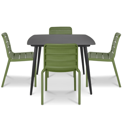 Amalfi Square 5 Piece Outdoor Setting in Gunmetal with Aura UV Plastic Outdoor Chairs (PP)