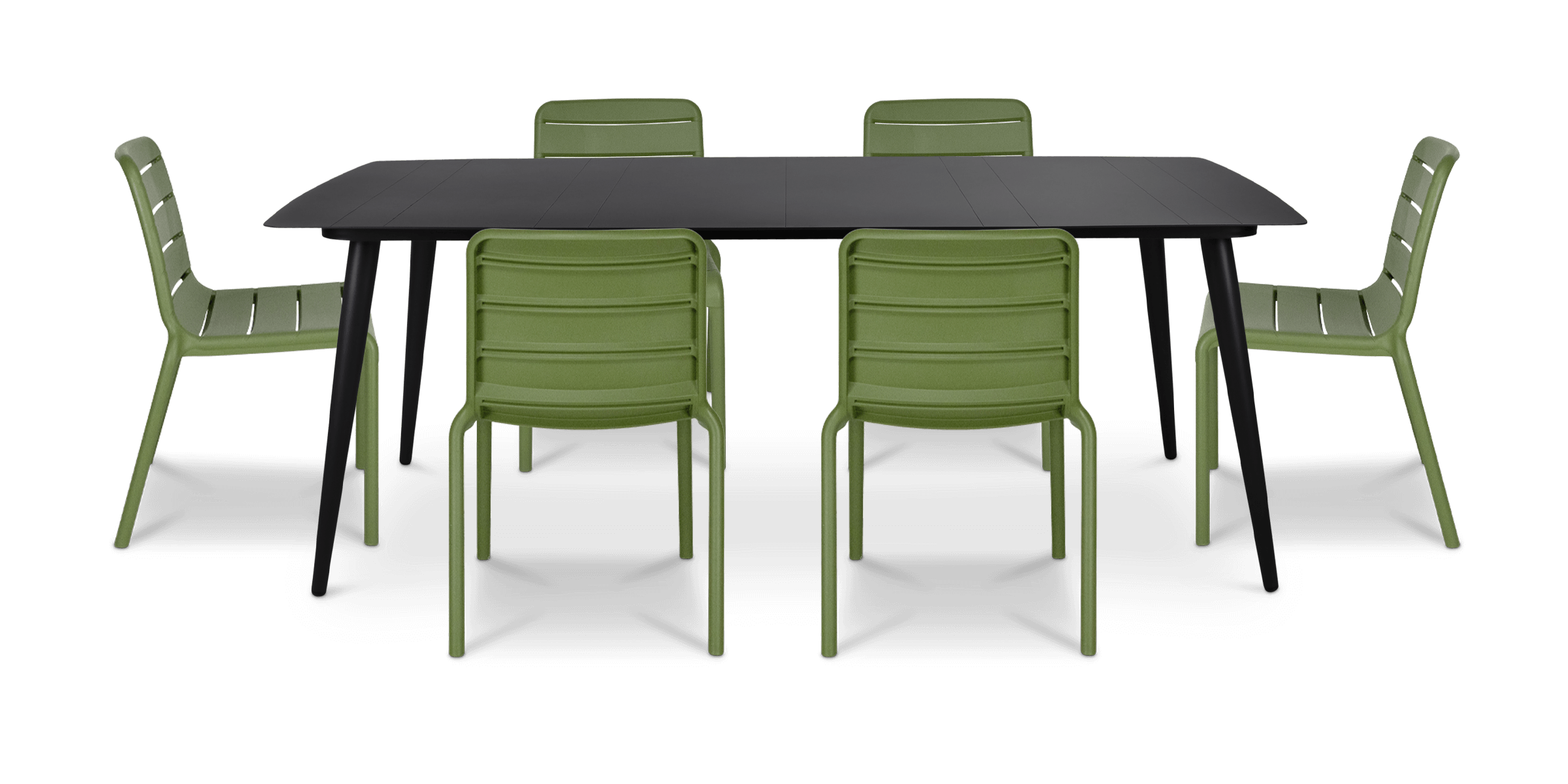 Amalfi Rectangle 7 Piece Outdoor Setting in Gunmetal with Aura UV Plastic Outdoor Chairs (PP)