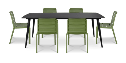 Amalfi Rectangle 7 Piece Outdoor Setting in Gunmetal with Aura UV Plastic Outdoor Chairs (PP)