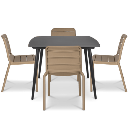 Amalfi Square 5 Piece Outdoor Setting in Gunmetal with Aura UV Plastic Outdoor Chairs (PP)