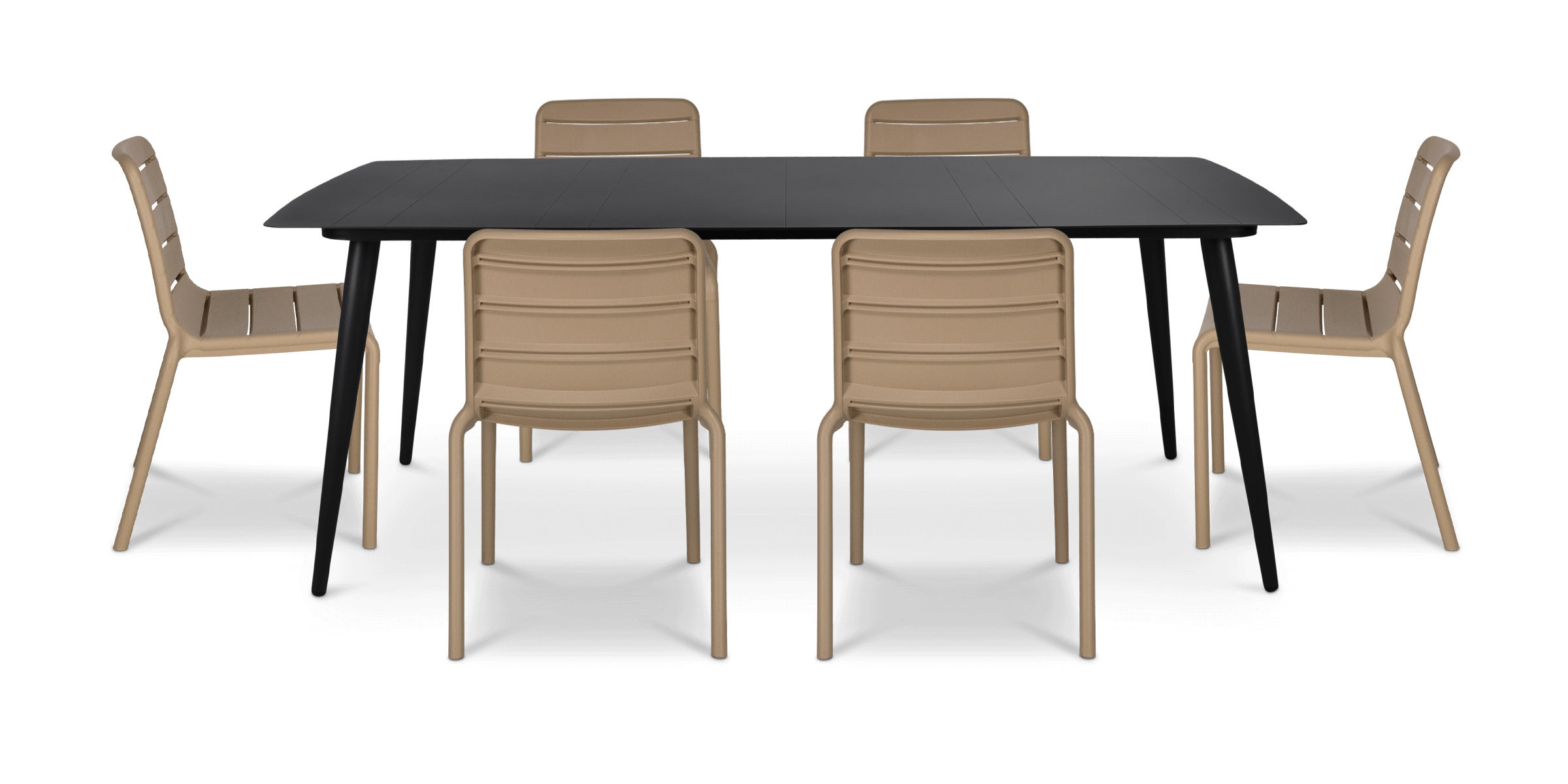 Amalfi Rectangle 7 Piece Outdoor Setting in Gunmetal with Aura UV Plastic Outdoor Chairs (PP)