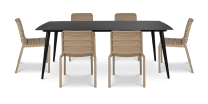 Amalfi Rectangle 7 Piece Outdoor Setting in Gunmetal with Aura UV Plastic Outdoor Chairs (PP)