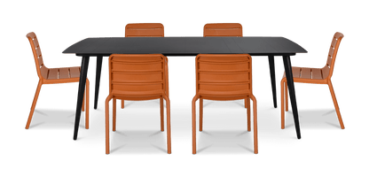 Amalfi Rectangle 7 Piece Outdoor Setting in Gunmetal with Aura UV Plastic Outdoor Chairs (PP)