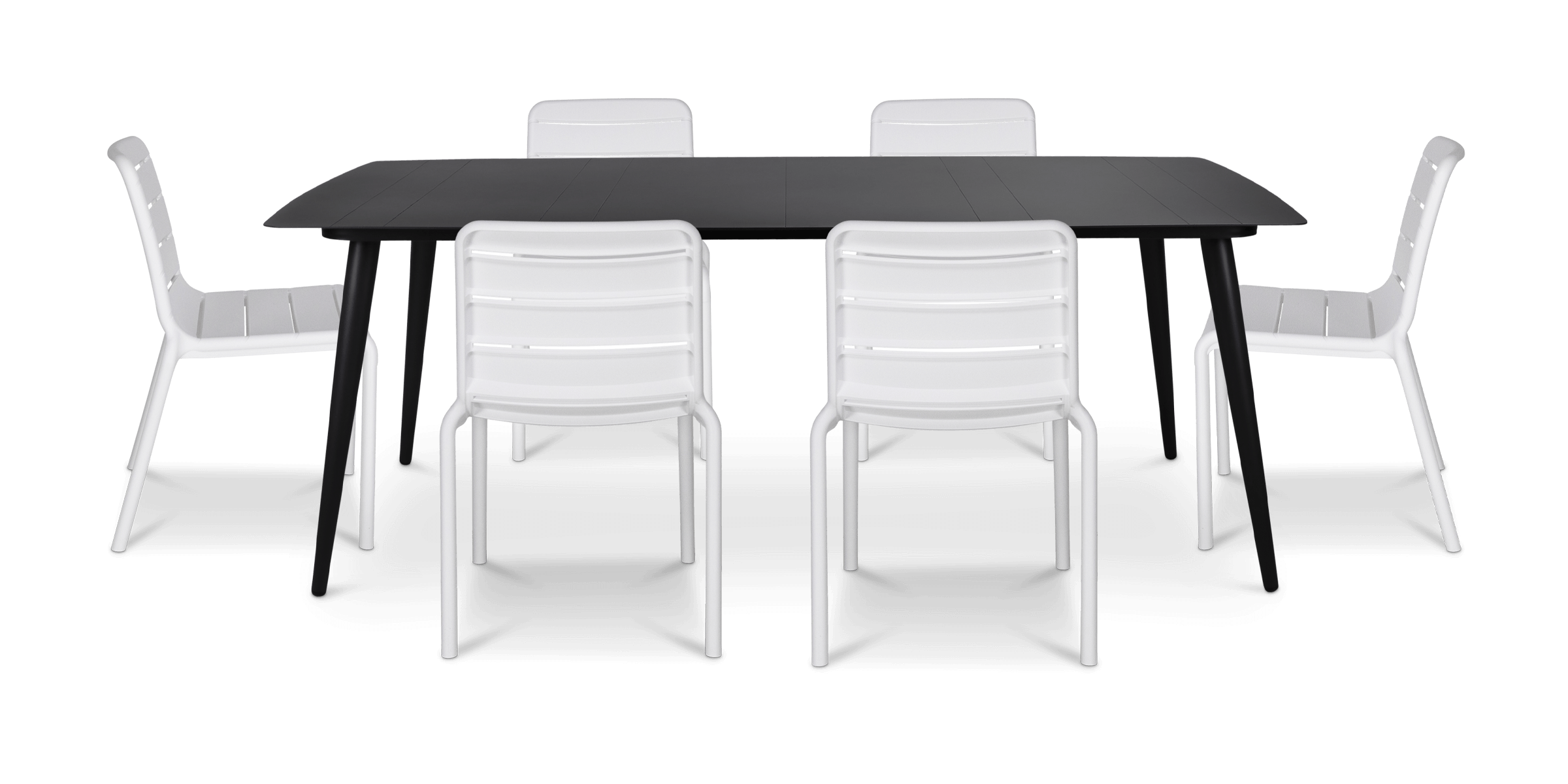 Amalfi Rectangle 7 Piece Outdoor Setting in Gunmetal with Aura UV Plastic Outdoor Chairs (PP)