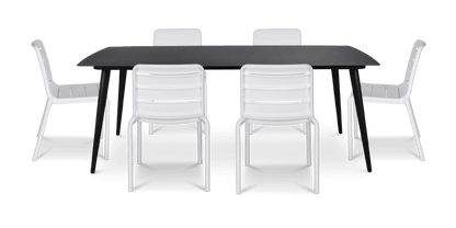 Amalfi Rectangle 7 Piece Outdoor Setting in Gunmetal with Aura UV Plastic Outdoor Chairs (PP)