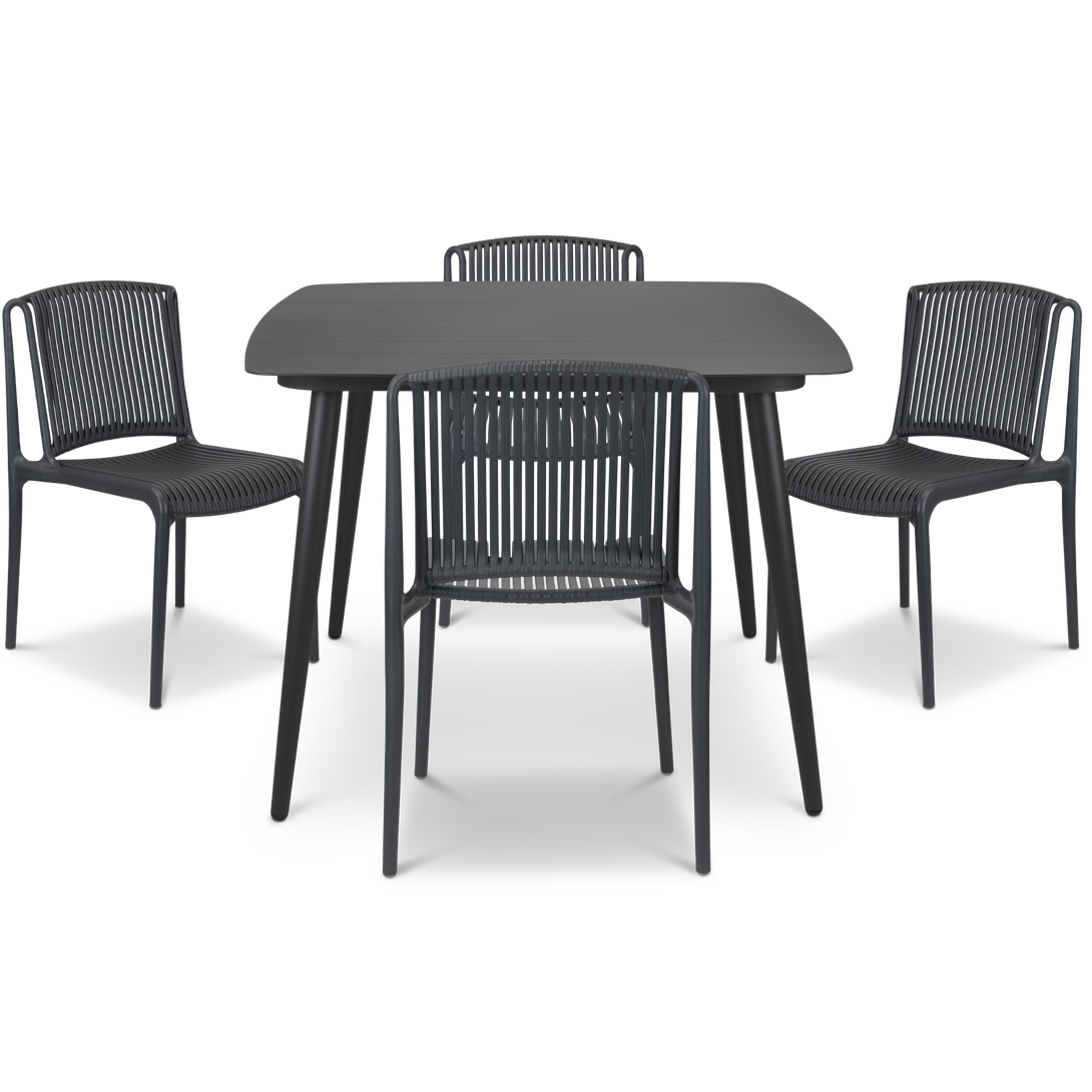 Amalfi Square 5 Piece Outdoor Setting in Gunmetal with UV Plastic Outdoor Chairs (PP)