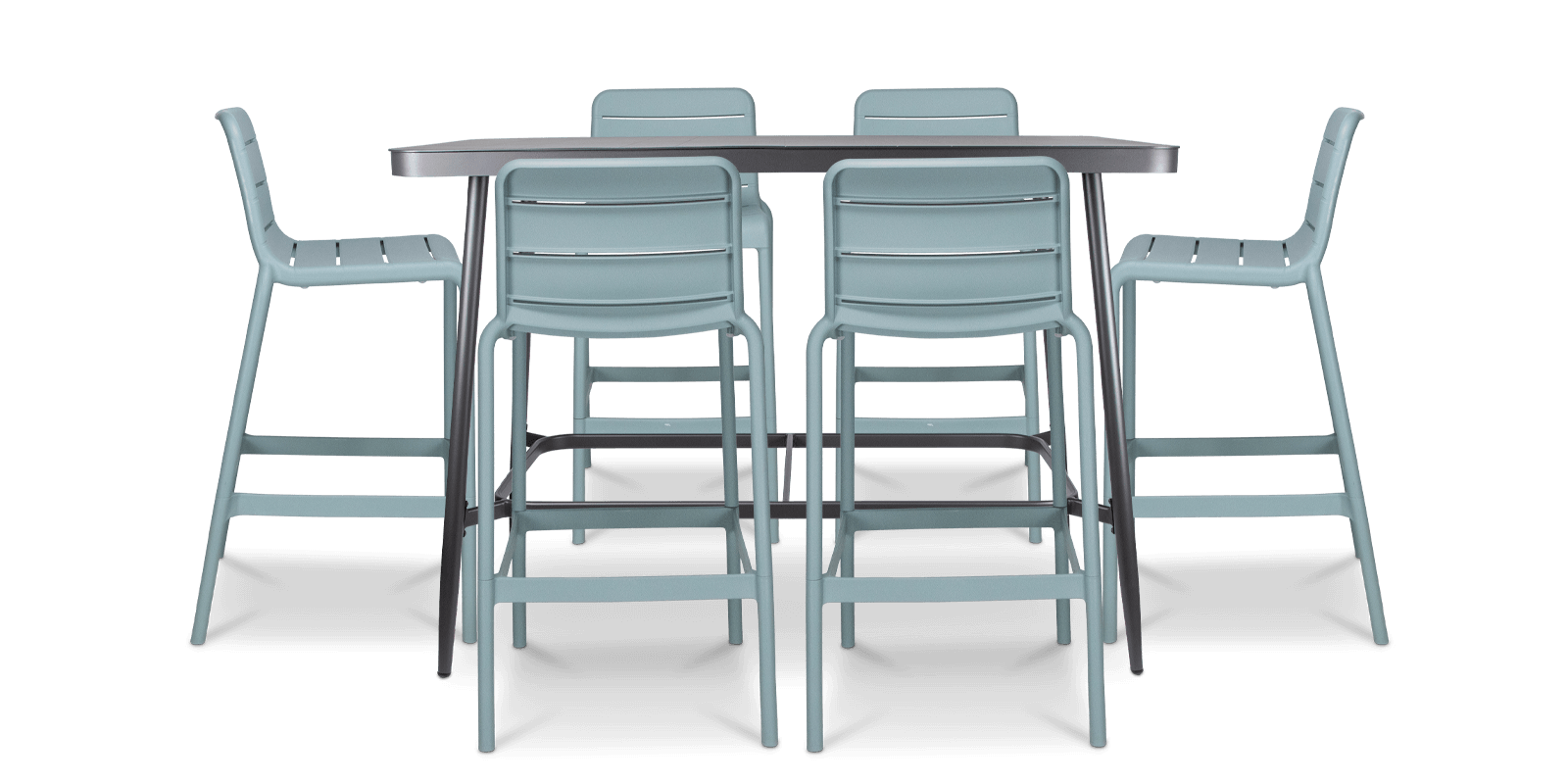 Amalfi 7pc Bar Suite in Gunmetal with UV Plastic Outdoor Bar Stools